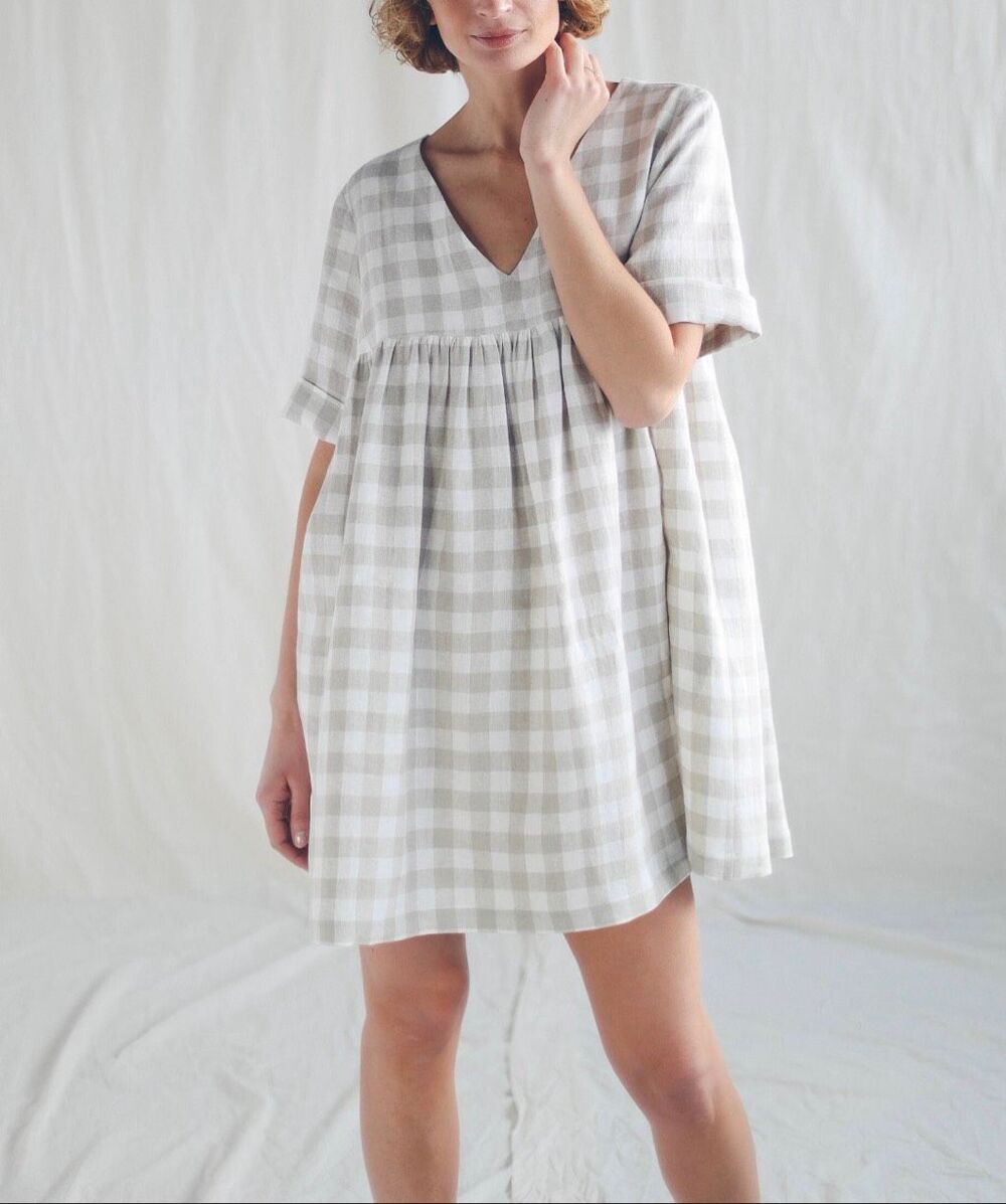 OffOn linen gingham tunic mini dress fit sz small/Medium